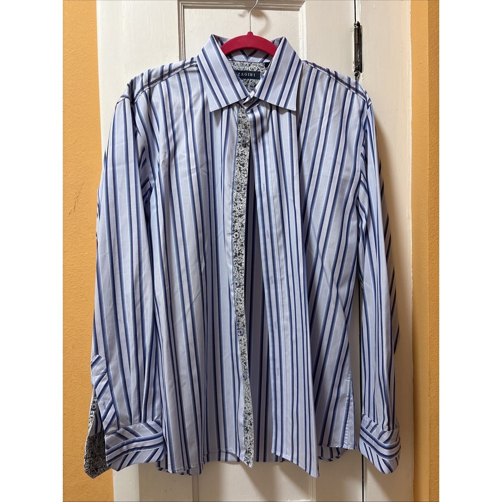ZAGIRI Mens XL Long sleeve button-down blue stripe blue paisley decorative